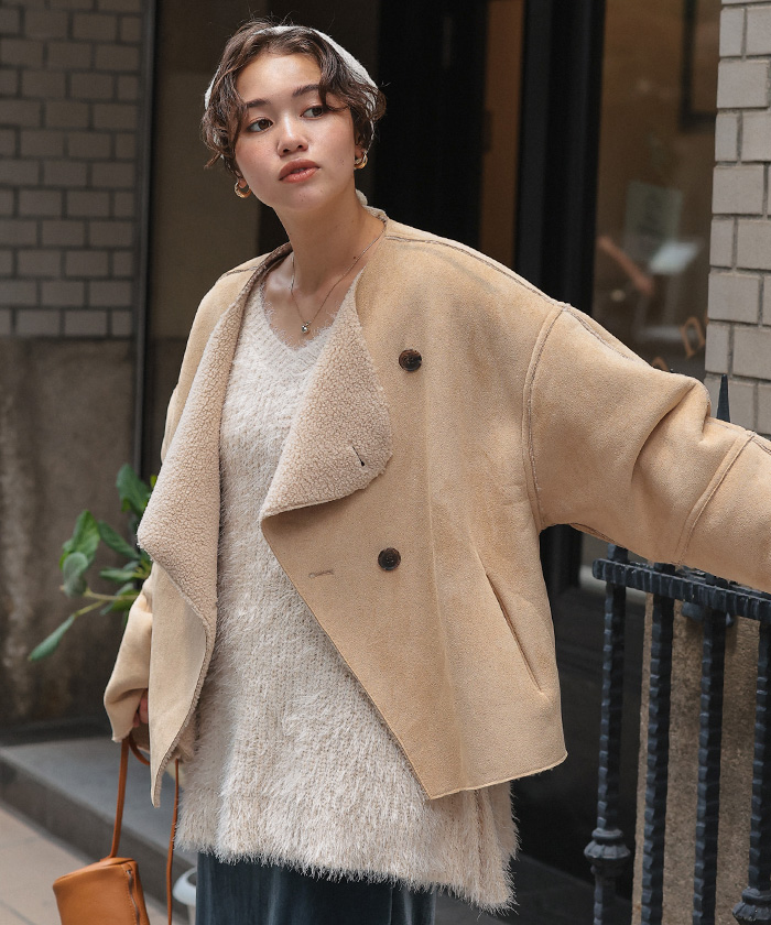 フェイクムートンノーカラージャケット | titivate