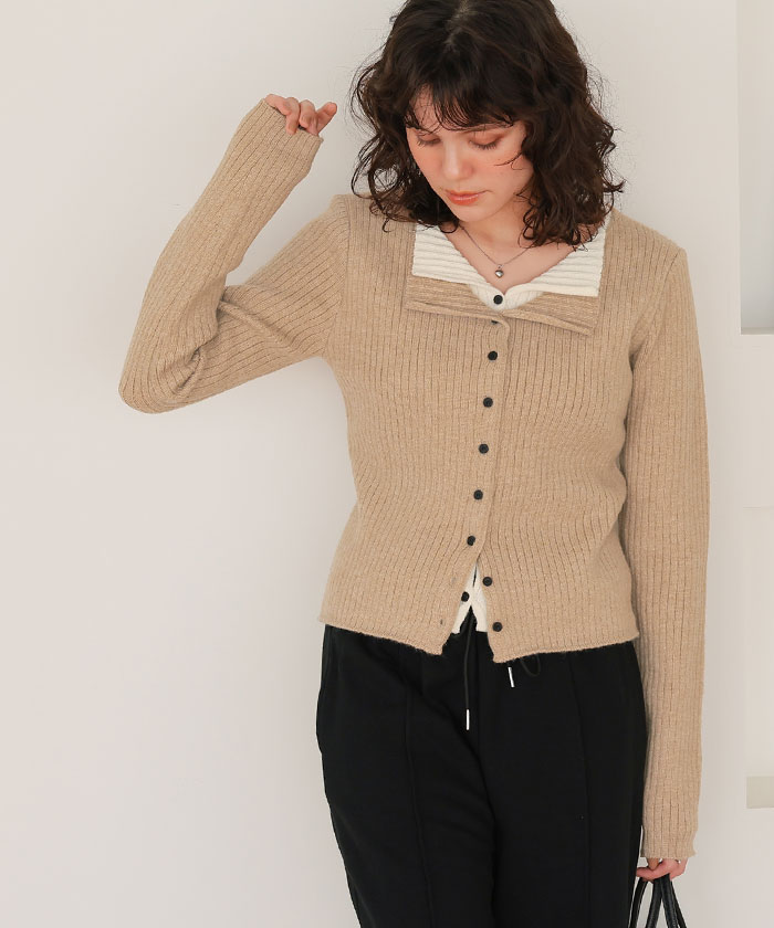 レイヤード風リブニットトップス | titivate