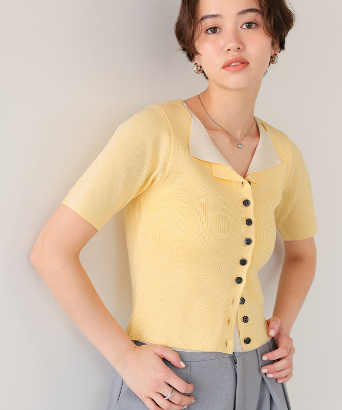 極美品✨ トーガ　22AW フロントスリット リブニット トップス　38　異素材 極美品✨ トーガ 22AW フロントスリット リブニット トップス 38 異素材