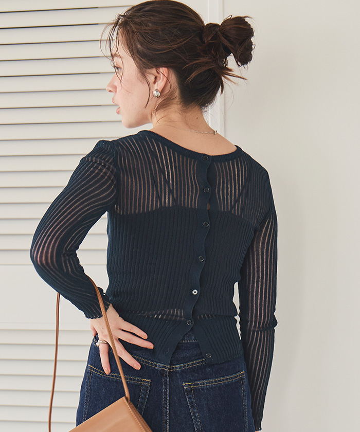 前後2wayウォッシャブルリブシアーニットカーディガン | titivate