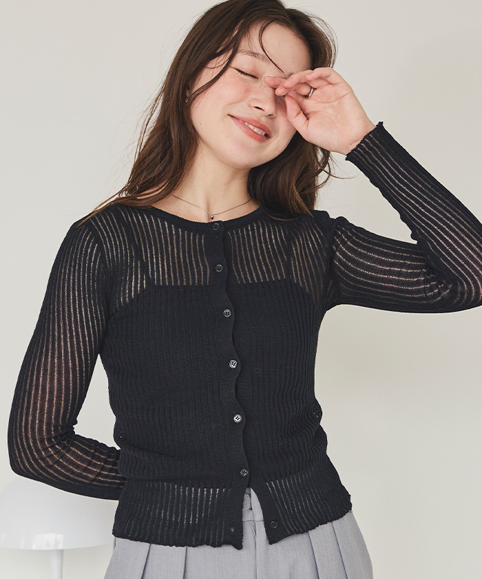 前後2wayウォッシャブルリブシアーニットカーディガン | titivate