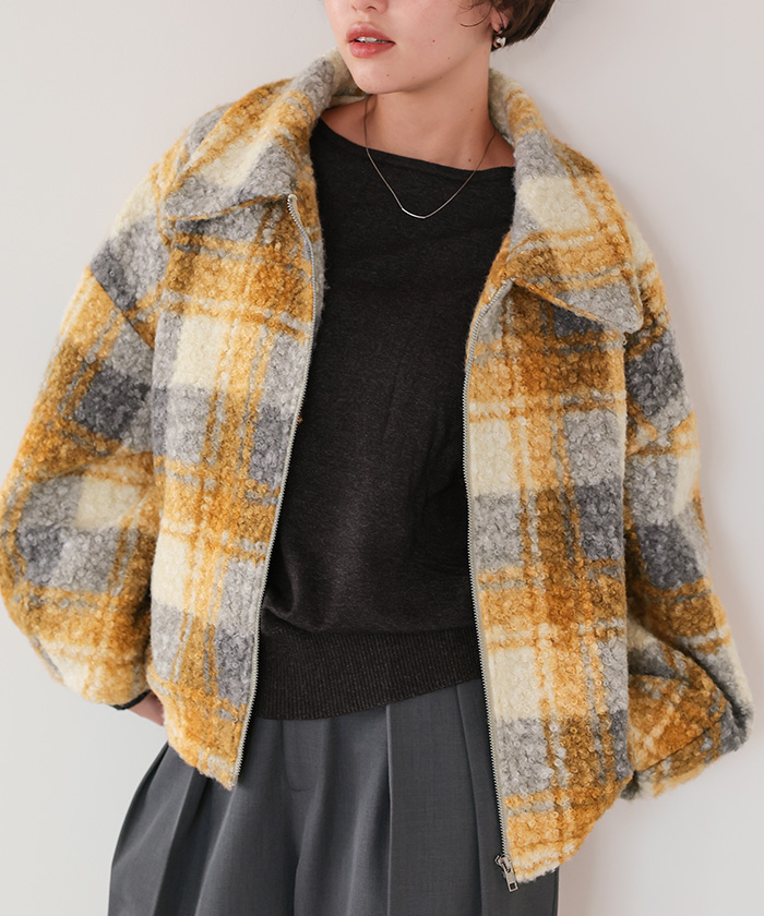 チェックボアショートジャケット/アウター | titivate