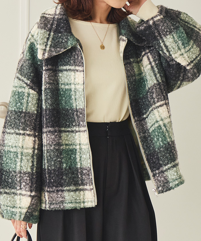 チェックボアショートジャケット/アウター | titivate