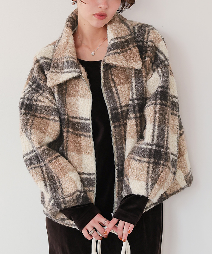 チェックボアショートジャケット/アウター | titivate