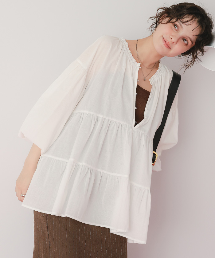 ボーダーズアットバルコニー コットンティアードチュニック 38