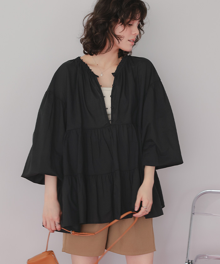 コットンボイルティアードチュニック/トップス | titivate