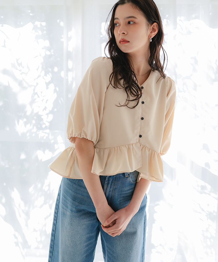 新品タグ付き　2wayパフスリーブギャザーブラウス CHIC STYLE（シックスタイル） ブラウス シャツ パフスリーブギャザー
