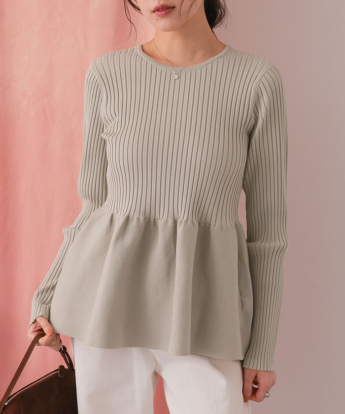 前後2wayヘンリーネックペプラムニットトップス | titivate