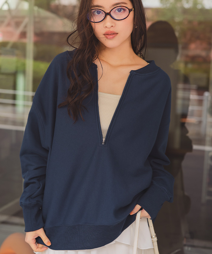 フロントジップゆるっとスウェットプルオーバー | titivate