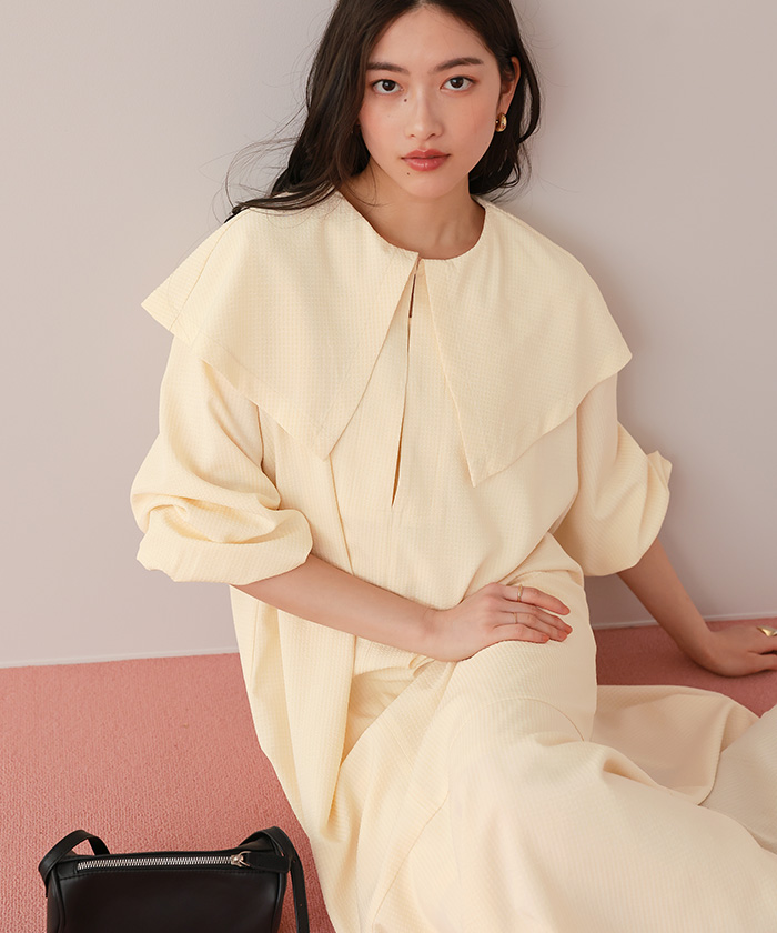 PRIDE マーメイドシルエット　ジップアップ　ロングワンピース ビッグカラーマーメイドシルエットワンピース | titivate