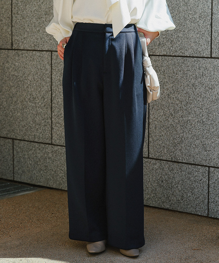 ストレッチ美脚タックワイドパンツ | titivate