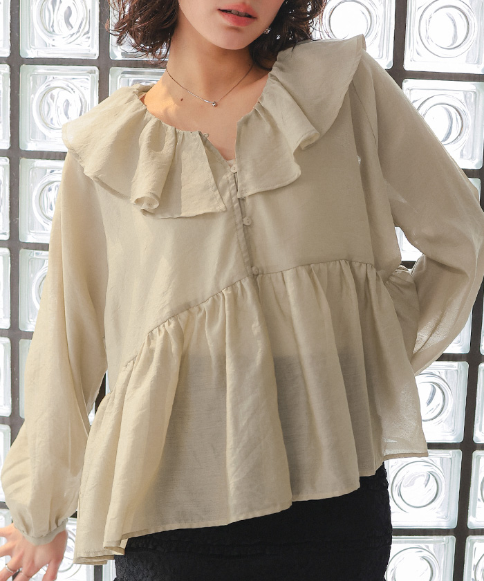襟フリルシアーブラウス | titivate