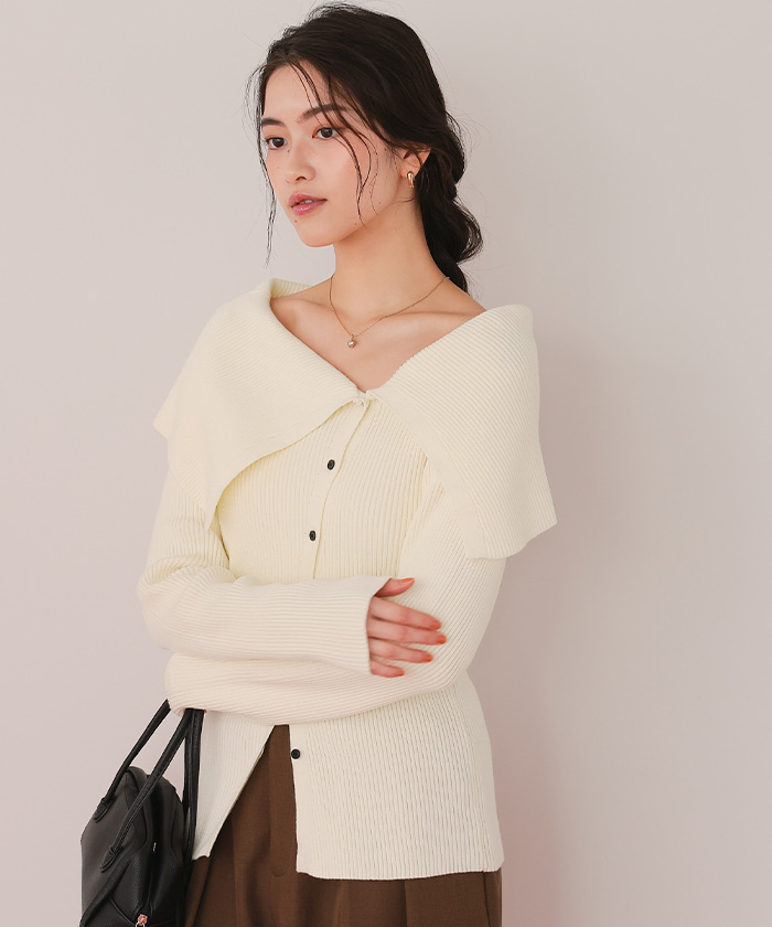 アシンメトリーオフショルダーニットトップス | titivate