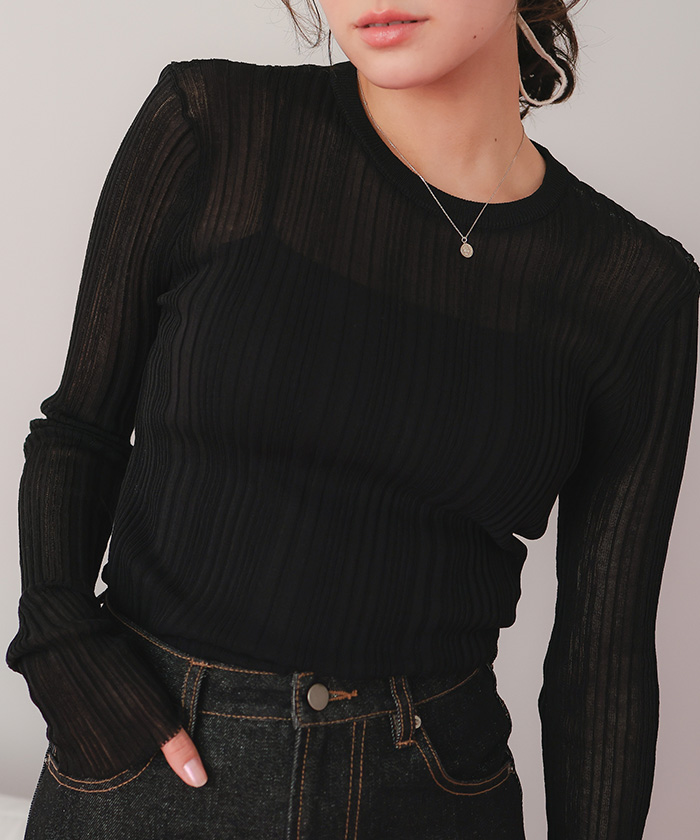 クルーネックランダムリブシアーニット | titivate