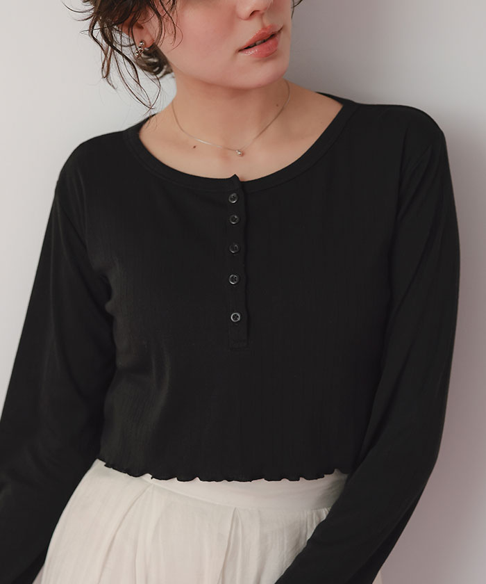 コンパクトヘンリーネックロングスリーブトップス | titivate