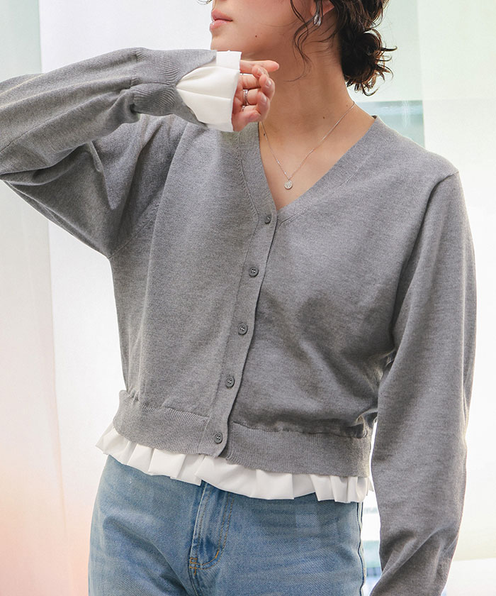 フリルシャツドッキングニットカーディガン | titivate