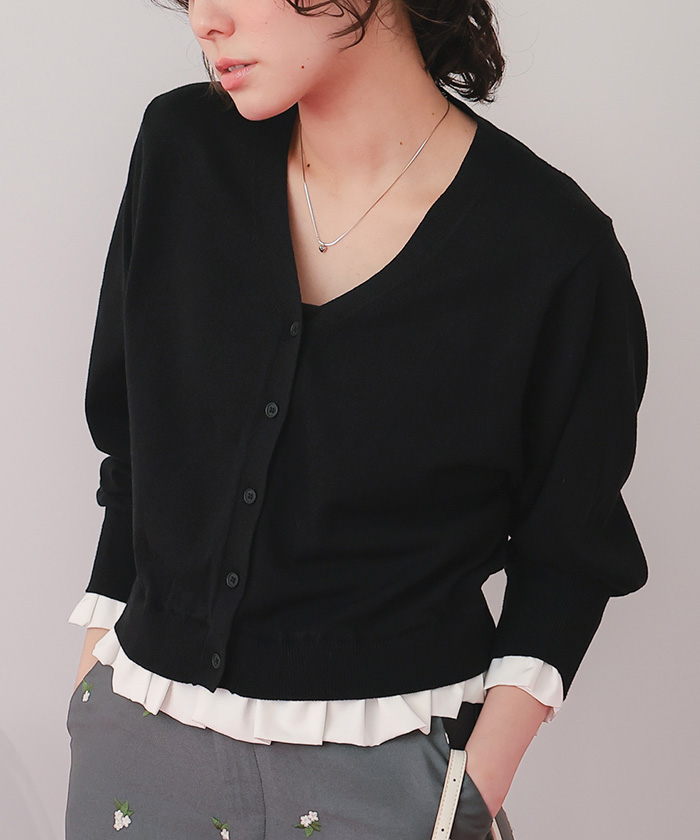 フリルキャミドッキングニット ニット セーター フリルネック ドッキングニット レディース