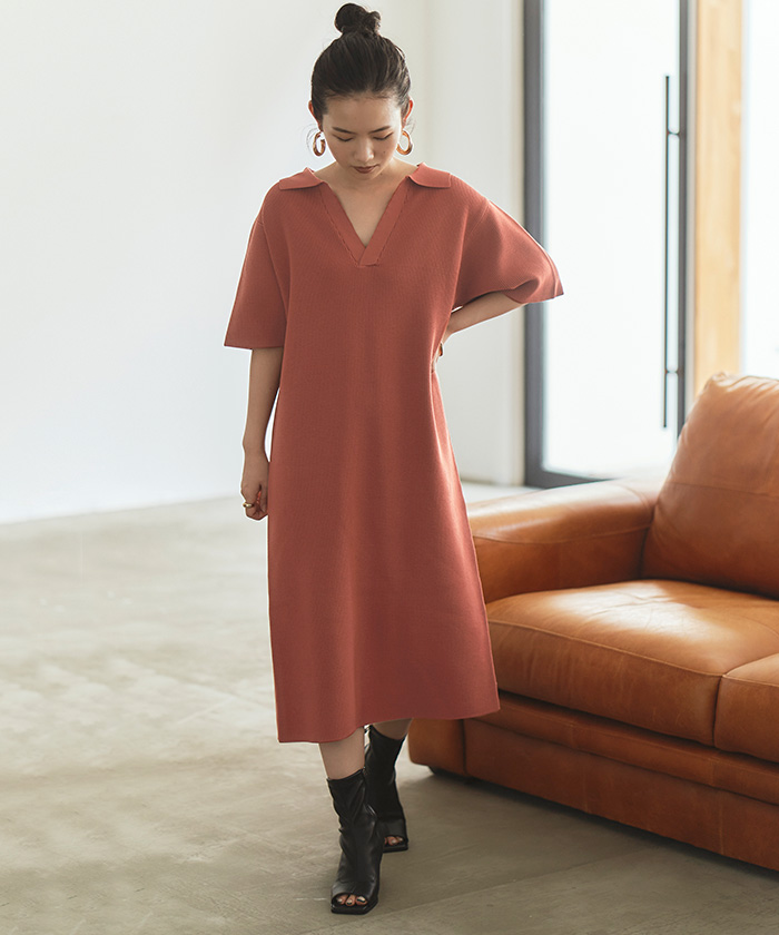 スキッパー半袖ニットワンピース通販 レディースファッション 洋服通販 Titivate ティティベイト