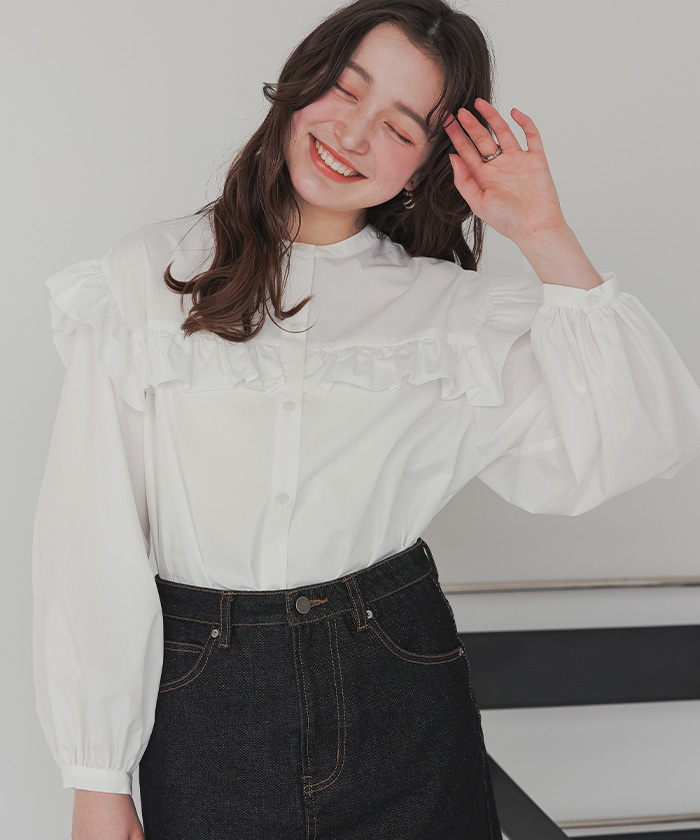 美品 アンスクリア 3,2万 ボリュームスリーブブラウス 白 INSCRIRE