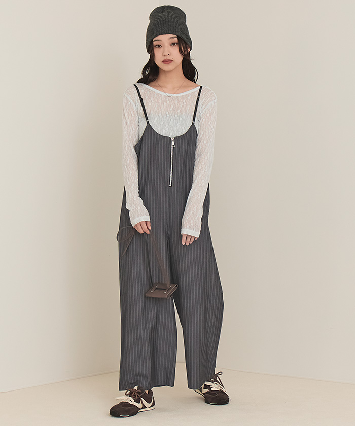 ピンストライプキャミソールオールインワン【miette ミエット】 | titivate