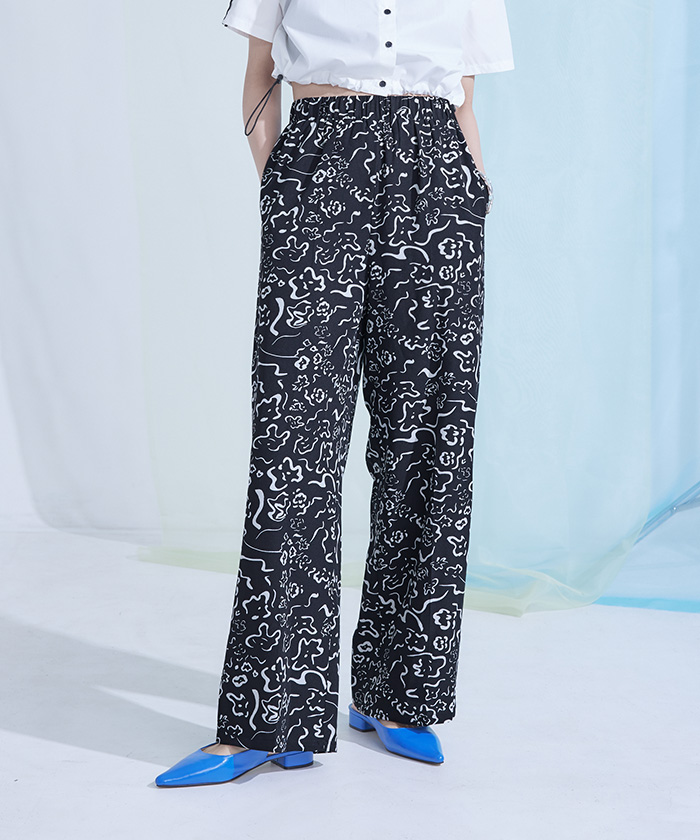 プリントワイドイージーパンツ【miette ミエット】【メール便可／100