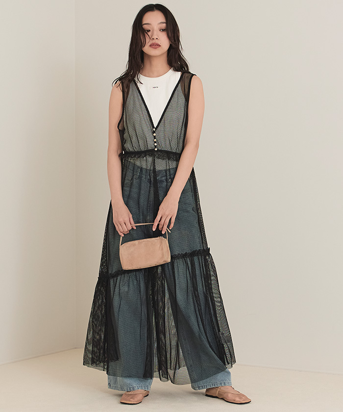 アシメティアードメッシュワンピース【miette ミエット】 | titivate