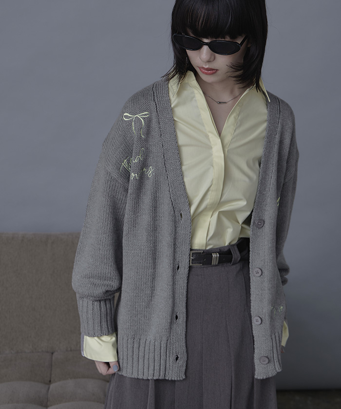 リボン刺繍Vネックカーディガン【miette ミエット】 | titivate