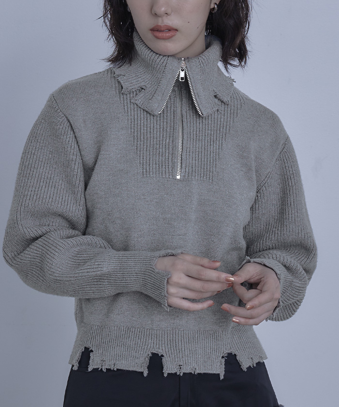 Miette. ページ ハーフジップダメージニットプルオーバー【miette ミエット】 | titivate