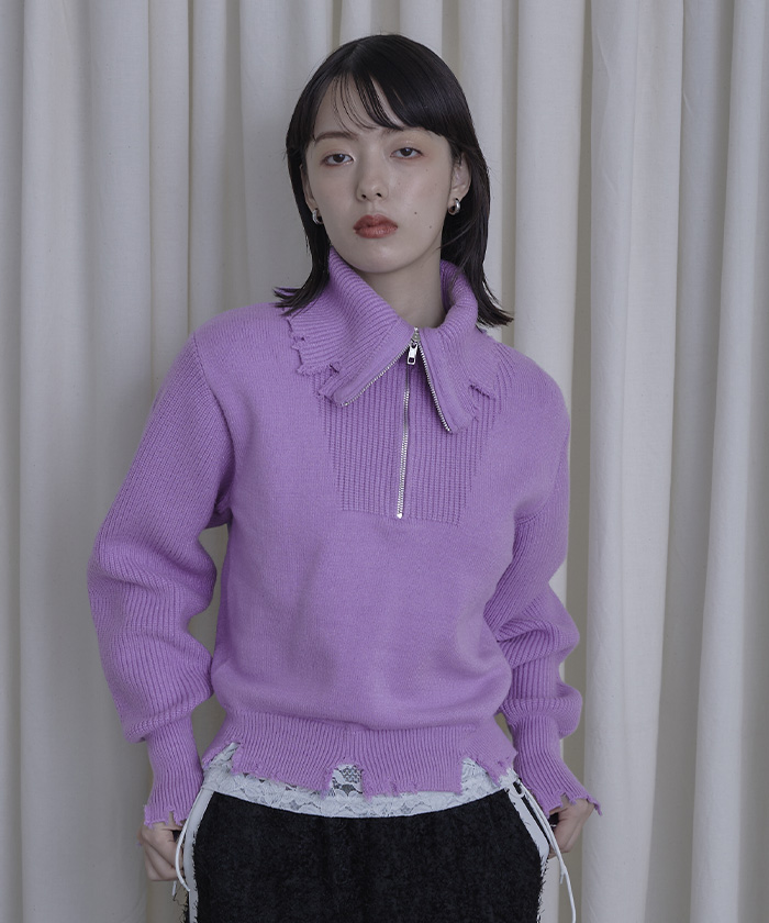 ハーフジップダメージニットプルオーバー【miette ミエット】 | titivate