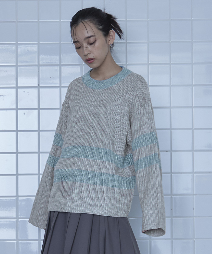 片畔編みラメボーダーニット【miette ミエット】 | titivate