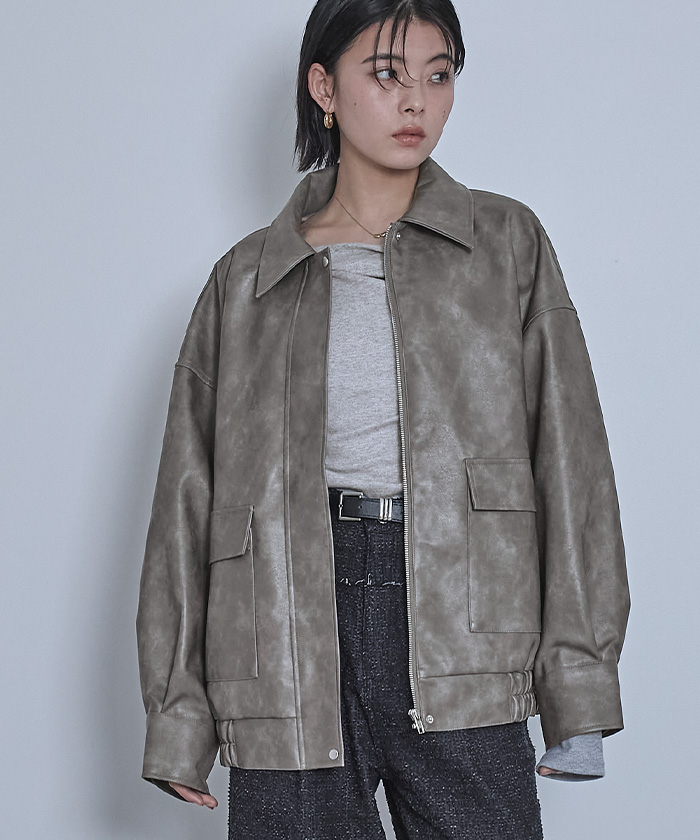 フェイクレザーステンカラービッグブルゾン【miette ミエット】 | titivate