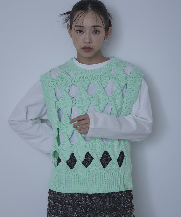 スラッシュケーブルニットベスト【miette ミエット】 | titivate