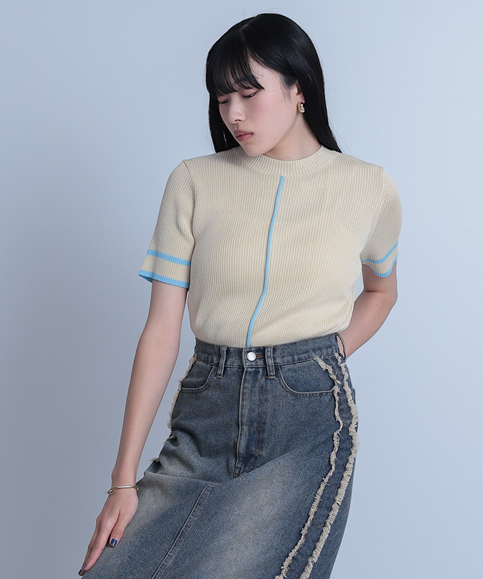 配色ラインリブトップス【miette ミエット】【メール便可／100