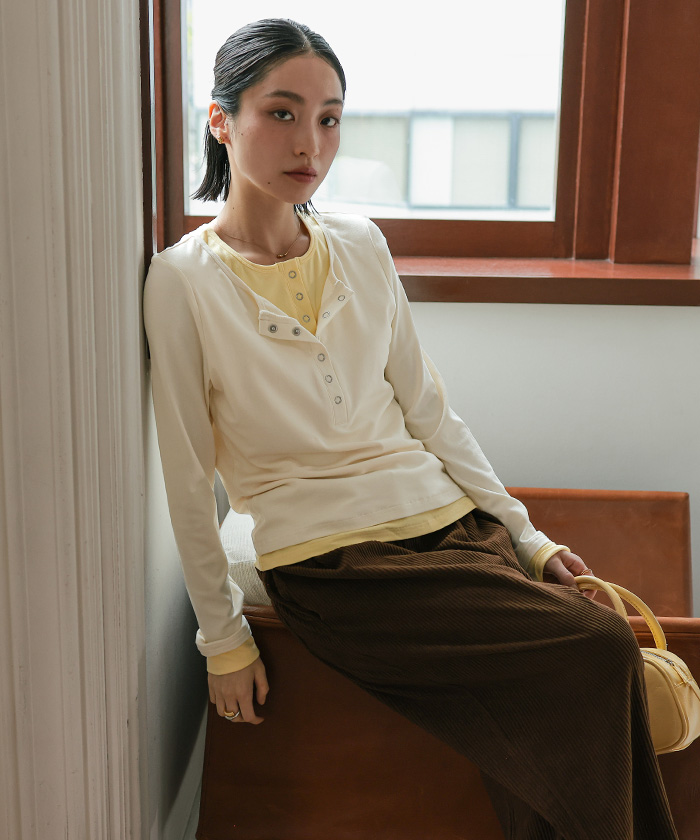 レイヤード風ヘンリーネックトップス【miette ミエット】 | titivate