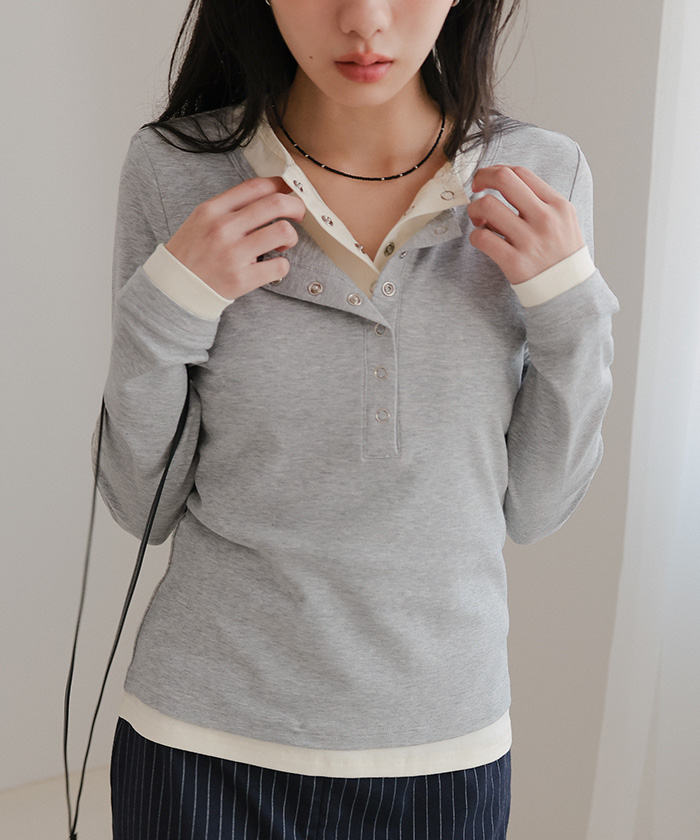 レイヤード風ヘンリーネックトップス【miette ミエット】 | titivate