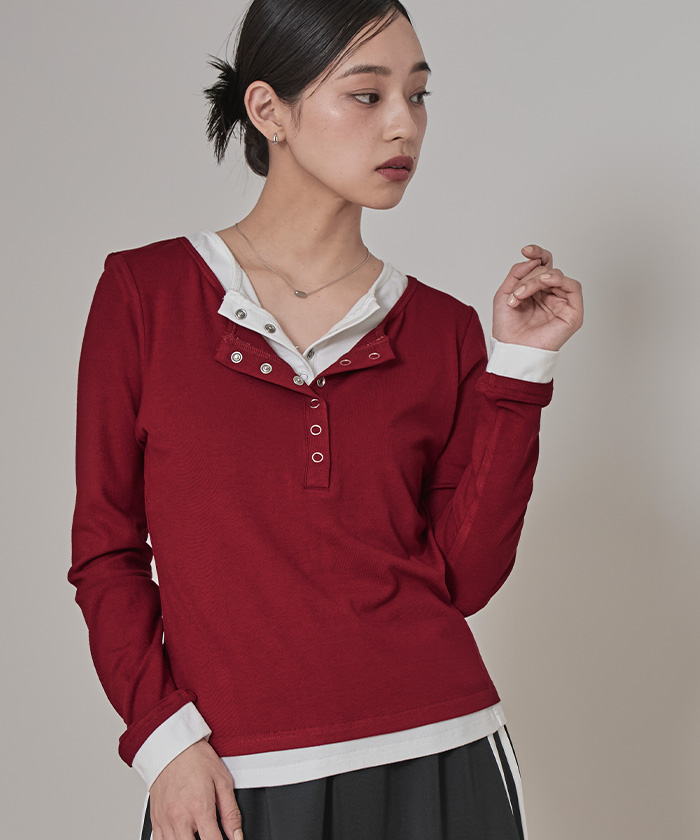 レイヤード風ヘンリーネックトップス【miette ミエット】 | titivate