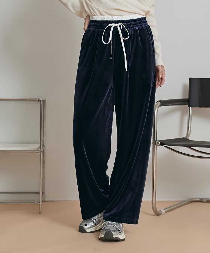 Miette. ページ ダブルウエストベロアワイドパンツ【miette ミエット】 | titivate