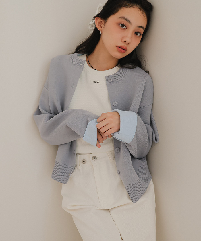バイカラーデザインニットカーディガン【miette ミエット】 | titivate