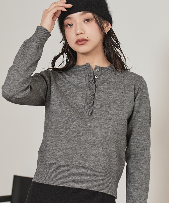 フリルヘンリーネックニット【miette ミエット】【メール便可／100