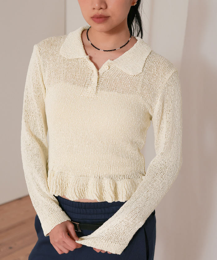 透かし編み裾フリルポロニット【miette ミエット】 | titivate