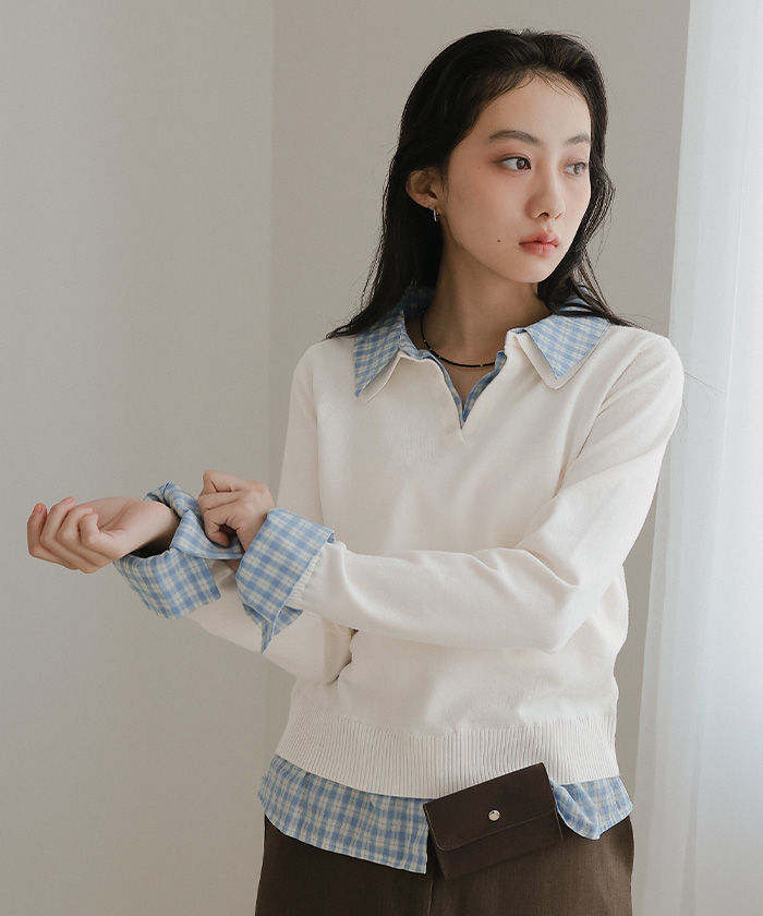 シャツレイヤード風ポロニット【miette ミエット】 | titivate