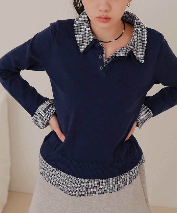 シャツレイヤード風ポロニット【miette ミエット】 | titivate